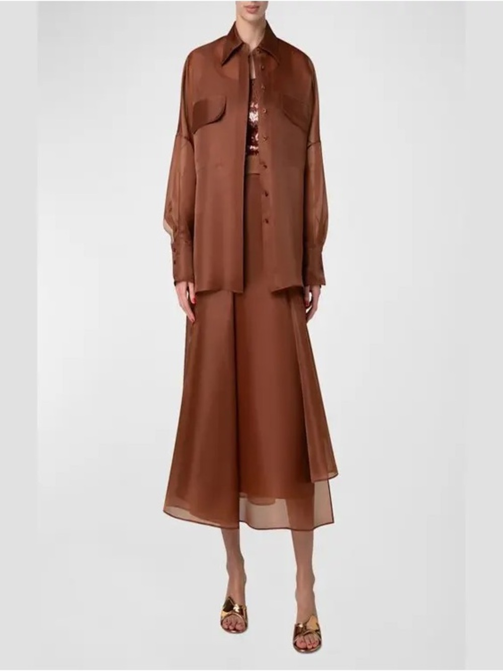Akris Silk Organza Oversized Blouse In Vicuna Brown Gold Size US 6 $1,990.00